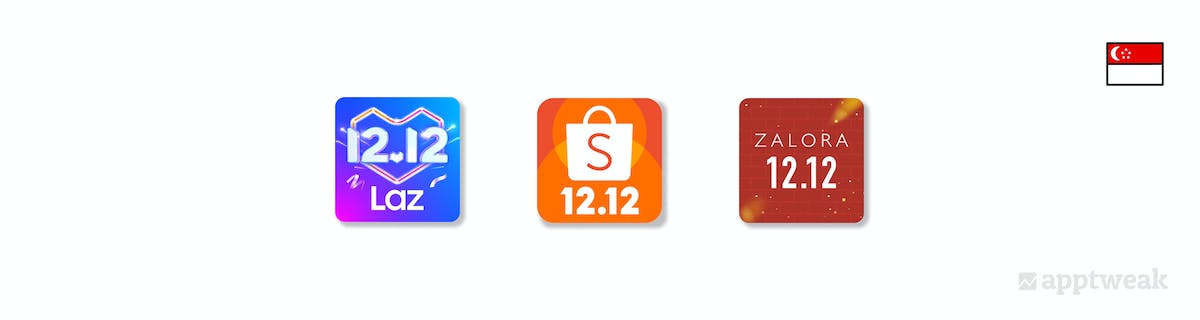 Examples of shopping app icons that are updated to show they participe in sales events
