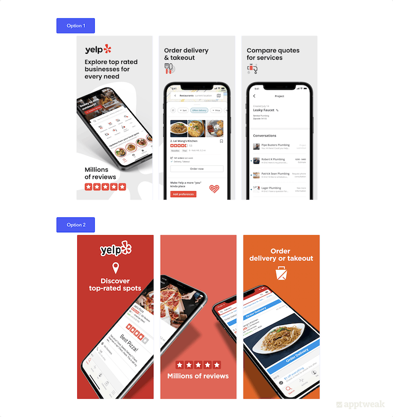 Yelp could run an A/B test to better understand the screenshot variant that leads to more conversion